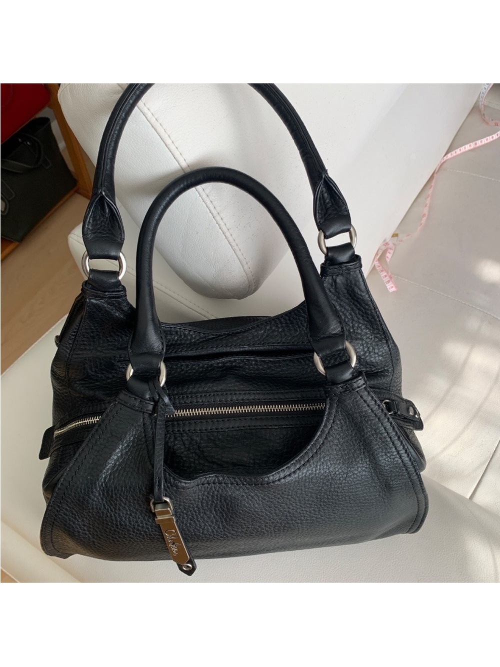 Cole Haan Black Pebbled Leather Hobo Bag Y2K Slouchy Quiet Luxury Shoulder Purse